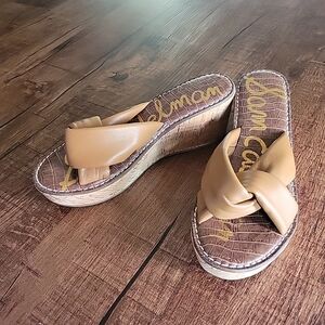 NEW $120 Sam Edelman Ramsey Sandals Womens US 9.5 Brown Leather Cork Wedge